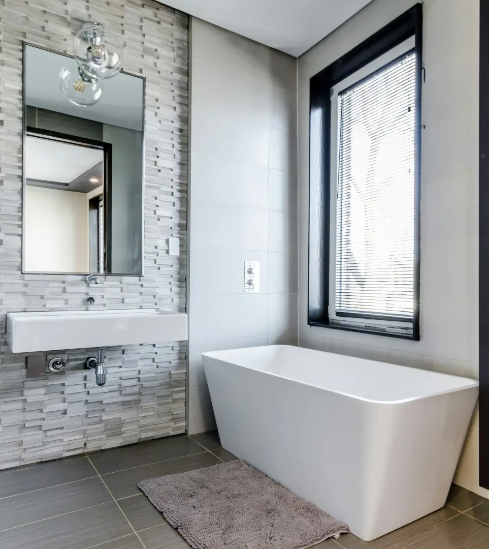 Brown composite deck with outdoor patio set